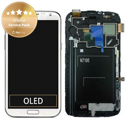 Samsung Galaxy Note 2 N7100 - LCD Display + Touchscreen Front Glas + Rahmen (Marble White) - GH97-14112A Genuine Service Pack