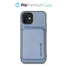 FixPremium - Carbon Hülle mit MagSafe Wallet für iPhone 12, blau
