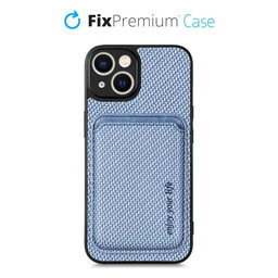 FixPremium - Carbon Hülle mit MagSafe Wallet für iPhone 13 und 14, blau