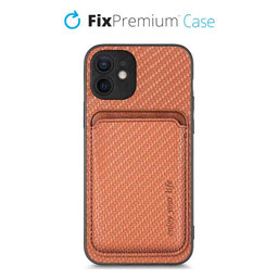 FixPremium - Carbon Hülle mit MagSafe Wallet für iPhone 12, braun
