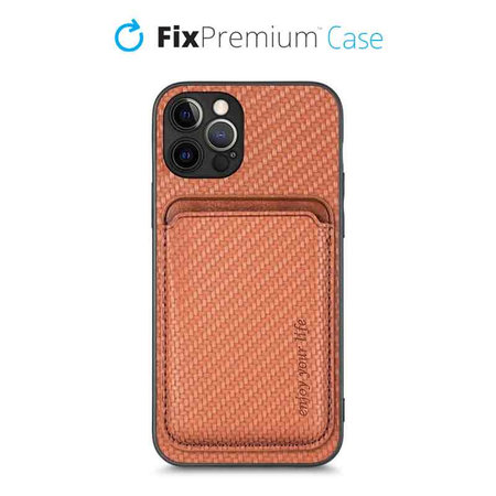 FixPremium - Carbon Hülle mit MagSafe Wallet für iPhone 12 Pro Max, braun