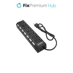 FixPremium - USB Hub mit Schalter für 7 USB, schwarz