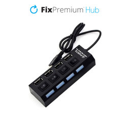 FixPremium - USB Hub mit Schalter für 4 USB, schwarz