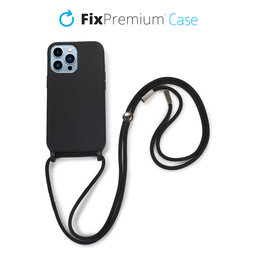 FixPremium - Silikonhülle mit Umhängeband für iPhone 13 Pro, schwarz