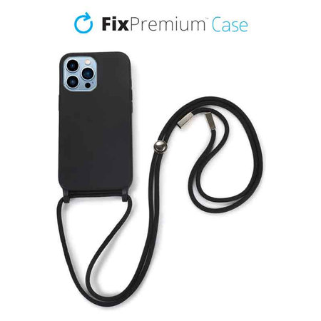 FixPremium - Silikonhülle mit Umhängeband für iPhone 14 Pro, schwarz