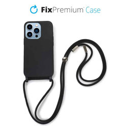 FixPremium - Silikonhülle mit Umhängeband für iPhone 14 Pro Max, schwarz