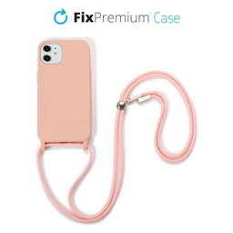 FixPremium - Silikonhülle mit Umhängeband für iPhone 11, rosa