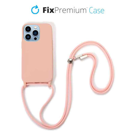 FixPremium - Silikonhülle mit Umhängeband für iPhone 13 Pro Max, rosa