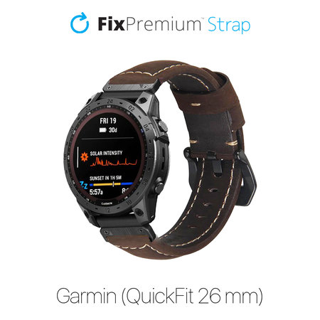 FixPremium - Lederarmband für Garmin (QuickFit 26mm), braun