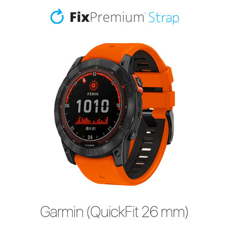 FixPremium - Zweifarbiges Silikonarmband für Garmin (QuickFit 26mm), orange