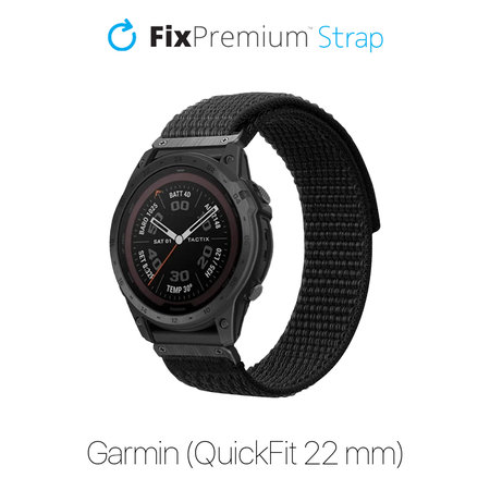 FixPremium - Nylon-Armband für Garmin (QuickFit 22mm), schwarz