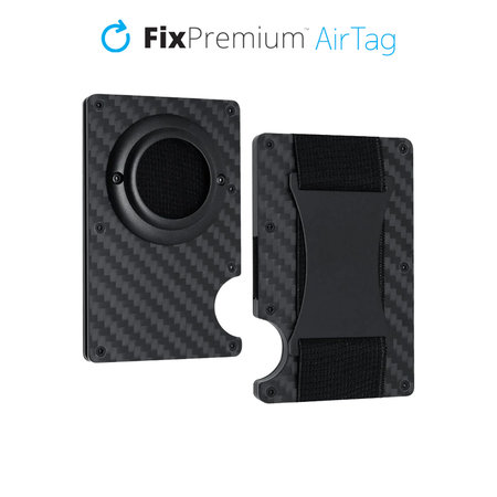 FixPremium - AirTag Carbon Brieftasche mit Gurt, schwarz