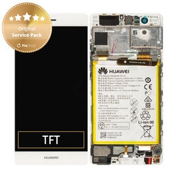 Huawei P9 - LCD Display + Touchscreen Front Glas + Rahmen + Akku Batterie (White) - 02350RRY, 02350RKF Genuine Service Pack