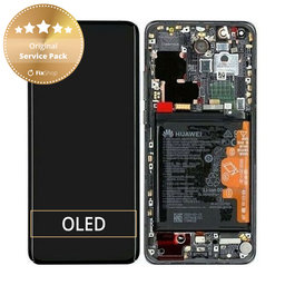 Huawei P40 Pro - LCD Display + Touchscreen Front Glas + Rahmen + Akku Batterie + Fingerabdruck-Sensor Fingerabdruck (Black) - 02353PJG Genuine Service Pack