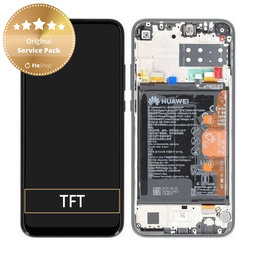 Huawei P40 Lite E - LCD Display + Touchscreen Front Glas + Rahmen + Akku Batterie (Midnight Black) - 02353FMW Genuine Service Pack