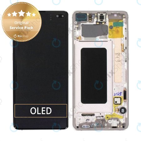 Samsung Galaxy S10 Plus G975F - LCD Display + Touchscreen Front Glas + Rahmen (Ceramic White) - GH82-18849J, GH82-18834J Genuine Service Pack