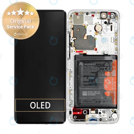 Huawei P40 Pro Plus - LCD Display + Touchscreen Front Glas + Rahmen + Akku Batterie (White Ceramic) - 02353RBJ Genuine Service Pack