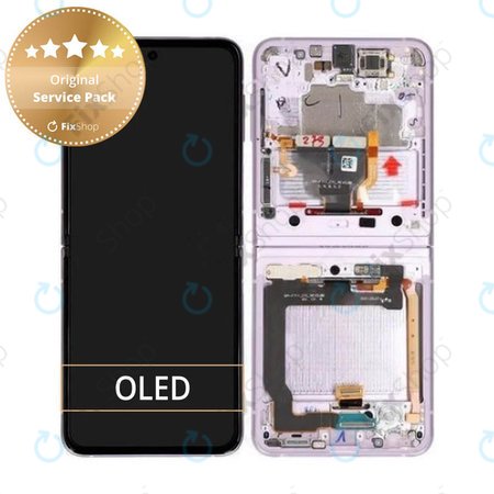 Samsung Galaxy Z Flip 3 F711B - LCD Display + Touchscreen Front Glas + Rahmen (Lavender) - GH82-26273D, GH82-27244D Genuine Service Pack