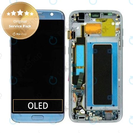 Samsung Galaxy S7 Edge G935F - LCD Display + Touchscreen Front Glas + Rahmen (Coral Blue) - GH97-18533G, GH97-18594G, GH97-18767G Genuine Service Pack